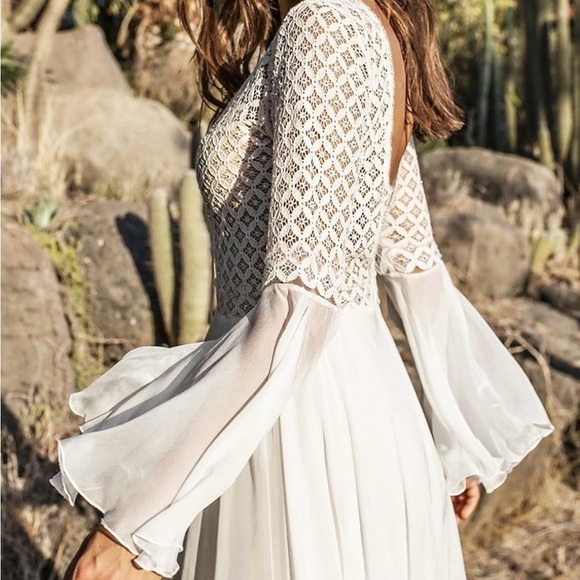 Bsubseach White Chiffon Bell Sleeve Beach Long Dresses - Picture 3 of 5